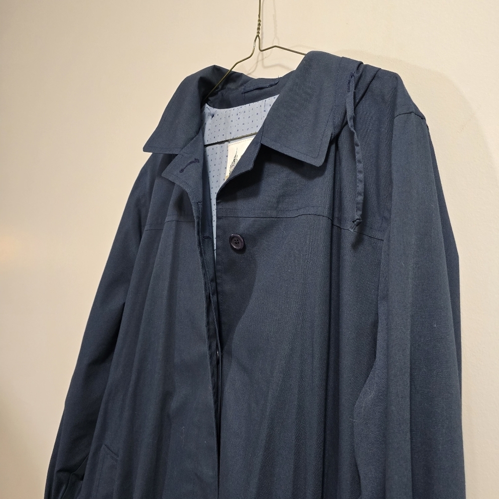 Vintage London Fog Classic Hooded Navy Blue Long Trench Coat Size 18 M UK - Picture 5 of 12